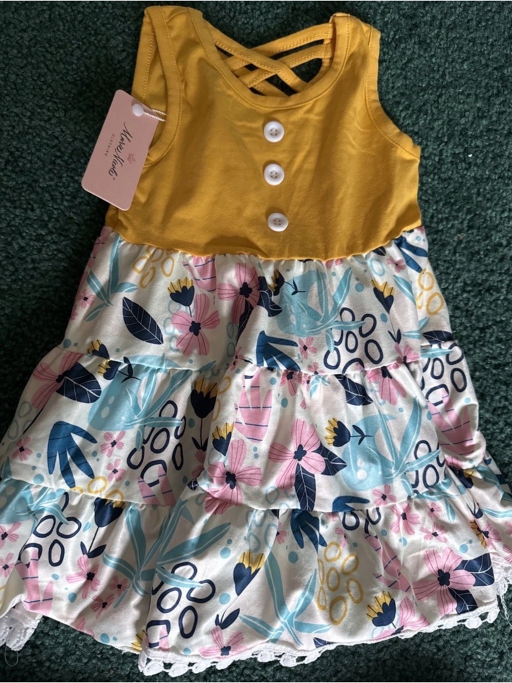Yellow and White Buttoned Sleeveless Sundress